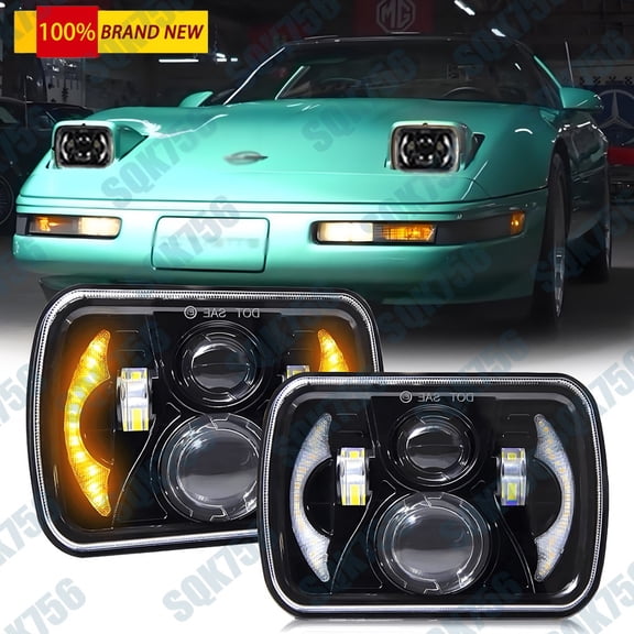 Upgrade 2PCS 120W 7x6'' Rectangle LED Headlights for Chevy Corvette C4 1984-1996