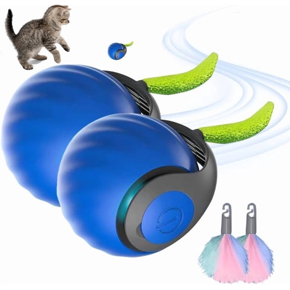 Upgrade 3.0 Tail Cat Toy, 2026 New Tail Interactive Cat Toy for Indoor Cats, USB Rechargeable Automatic Moving Smart Cat Toys Ball with Tail Two Speed Adjustment (Blue, 2PCS)