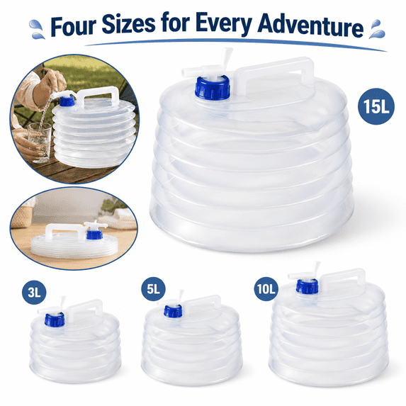 Upgrade 3/5/10/15 L Collapsible Water Container with Spigot, Portable Foldable Water Jug for Camping, Hiking, RV, Travel, Emergency Storage, Leak-Proof Outdoor Water Bag with Handle