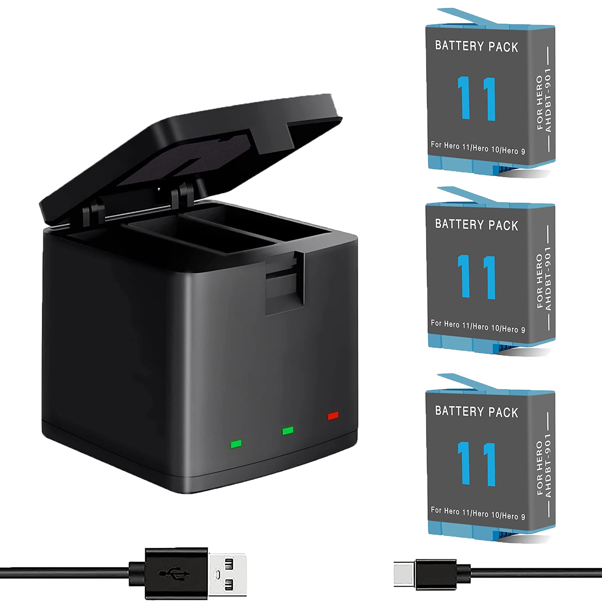 3 batterie--batterie pour GoPro Hero 11 10 9, 1800 mAh, boîte de