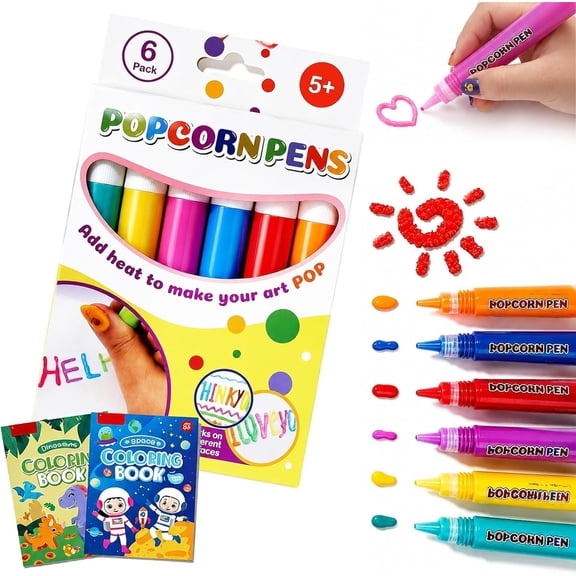 Upgrade 3D Magic Popcorn Pens, DIY Bubble Popcorn Drawing Pen with 6 Colors