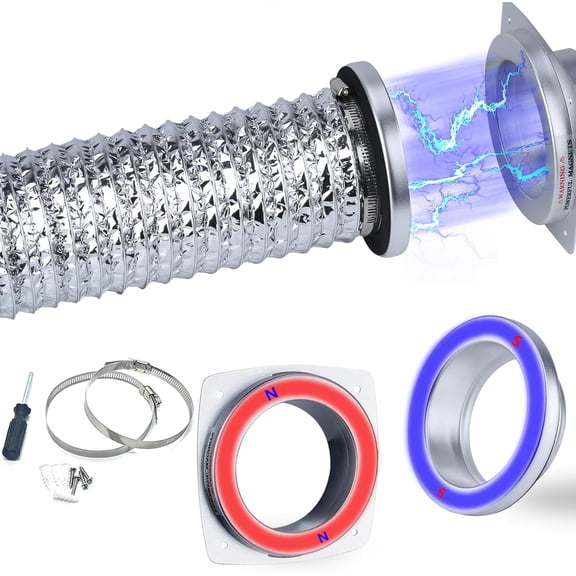 Upgrade 4" DV180 Magnetic Dryer Vent Connector Kit,Self-aligning Airtight Seal Magnetic Dryer Vent Coupling,Quick Connection and Disconnection,Easy to Clean,Includes 3.1ft 4" Duct and Clamps,Silver