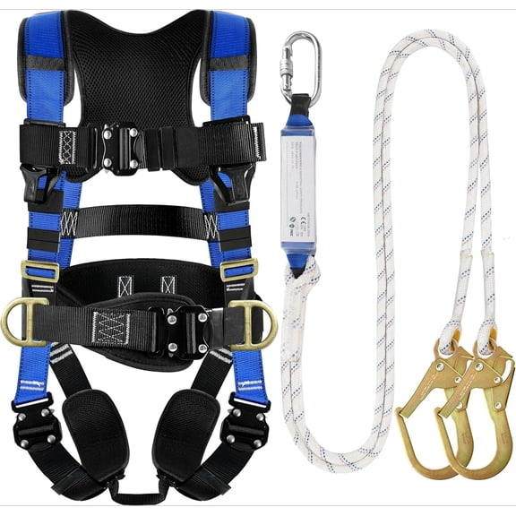 Upgrade 4 Quick Buckles Safety Harness Fall Protection Full Body Roofing Construction Harness Kit with Lanyard for Men Work at Height