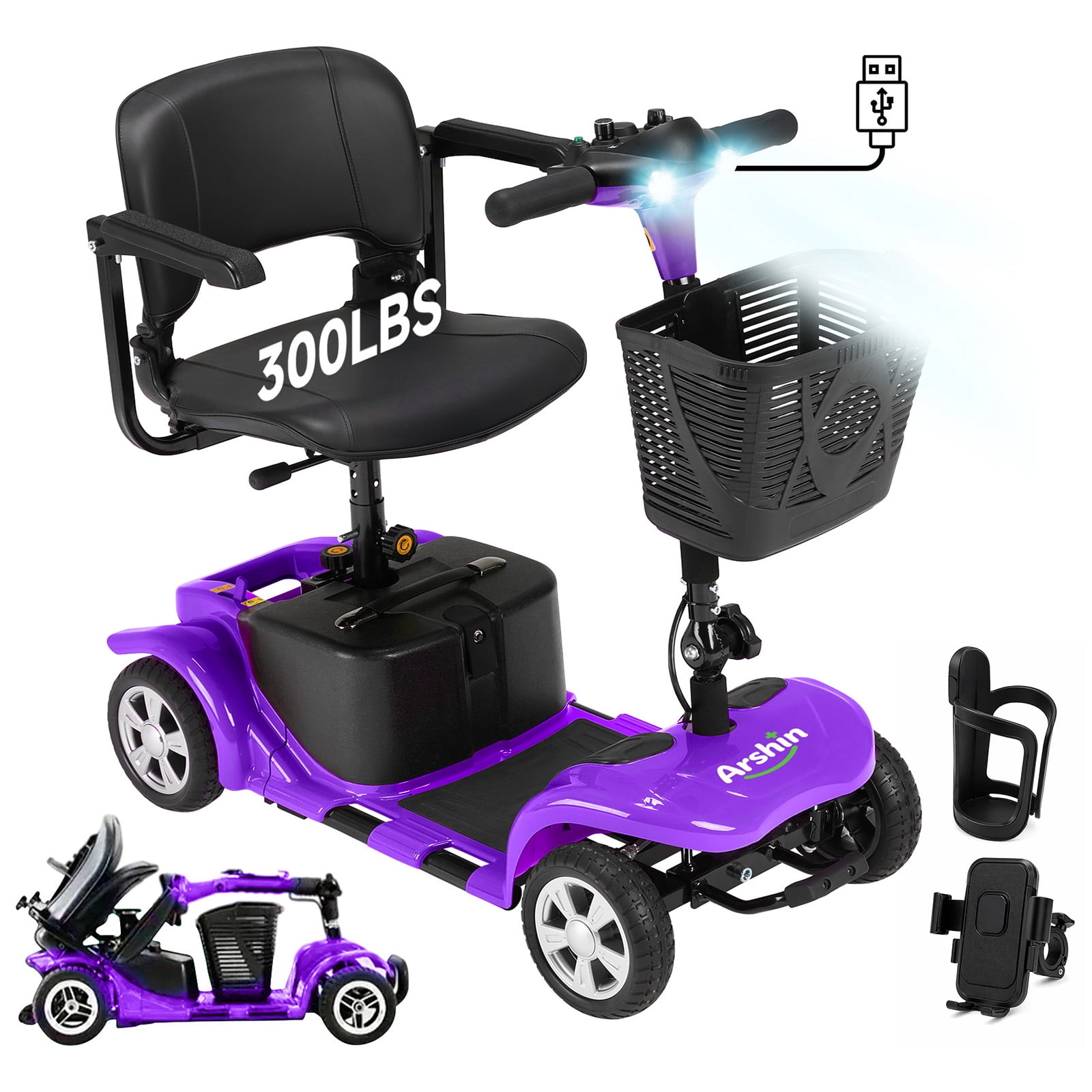 Upgrade 4 Wheels Mobility Scooters for Seniors & Adult,Foldable