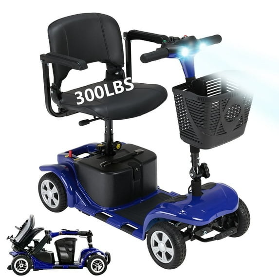 Upgrade 4 Wheels Mobility Scooters for Seniors & Adult,Foldable Electric Wheelchair for Adult,All Terrain Motorized Scooters with 300 LBS,Long Travel Range,Basket,Rotating Seat,Blue