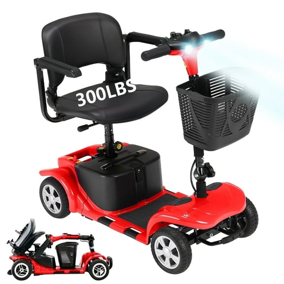 Upgrade 4 Wheels Mobility Scooters for Seniors & Adult,Foldable Electric Wheelchair for Adult,All Terrain Motorized Scooters with 300 LBS,Long Travel Range,Basket,Rotating Seat,Red