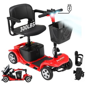 Arshin Upgrade 4 Wheels Mobility Scooters for Seniors & Adult,All Terrain Motorized Scooters with 300 lbs,Red