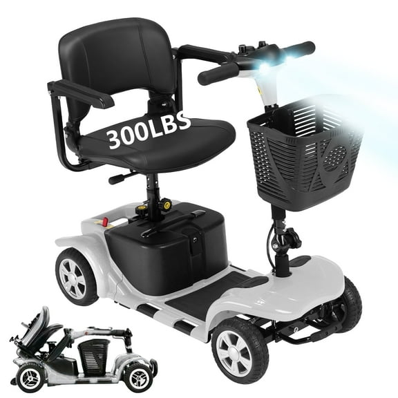 Upgrade 4 Wheels Mobility Scooters for Seniors & Adult,Foldable Electric Wheelchair for Adult,All Terrain Motorized Scooters with 300 LBS,Long Travel Range,Basket,Rotating Seat,Silver