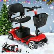 Upgrade 4 Wheels Mobility Scooters for Seniors & Adult,Foldable Electric Wheelchair for Adult,All Terrain Motorized Scooters with 300 LBS,Long Travel Range,Basket,Rotating Seat,Red
