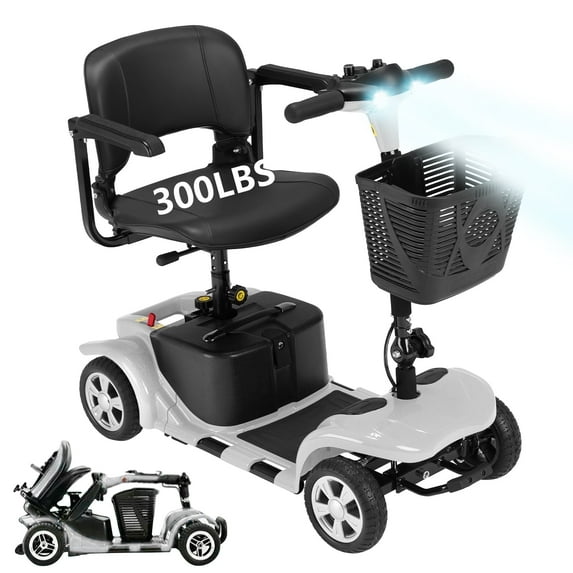 Upgrade 4 Wheels Mobility Scooters for Seniors & Adult,Foldable Electric Wheelchair for Adult,All Terrain Motorized Scooters with 300 LBS,Long Travel Range,Basket,Rotating Seat,Silver