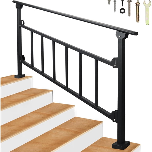 Upgrade 5 Steps Black Handrail & Indoor Stair Railing Kit, Fence & Rail Hand Rails for Outdoor Steps for Seniors for Porch Railing & Deck Hand Rail (4-5 Steps) - Set 1