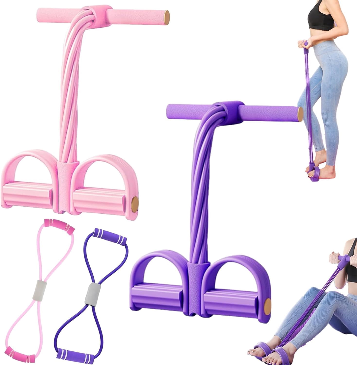 Upgrade 8 Tube Pedal Resistance Device, Pedal Resistance Band with Handle, Fashion Puller Exercise, Detachable and Adjustable Multifunction Fitness Bands for Abdomen, Waist, Arm, Leg