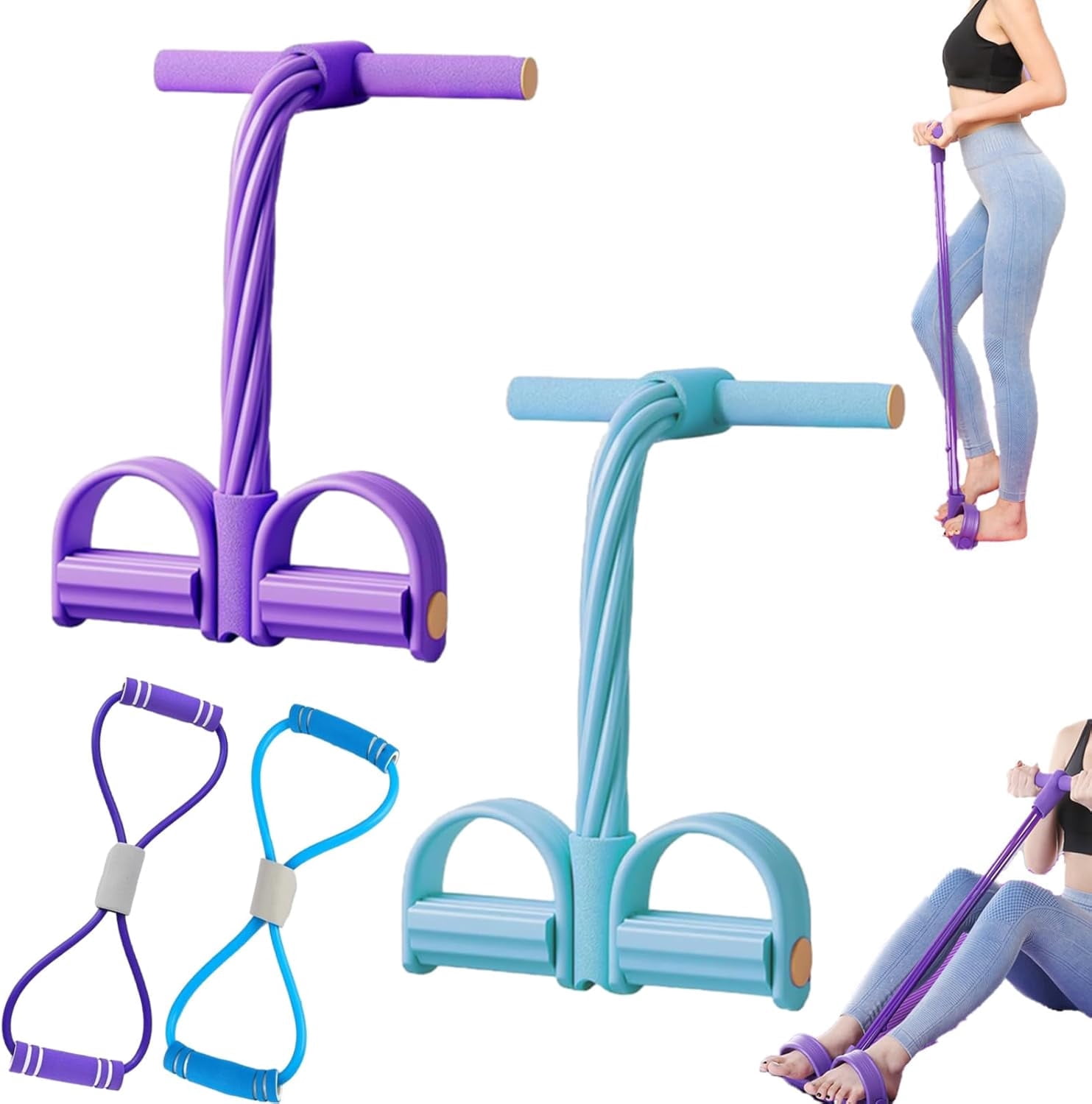 Upgrade 8 Tube Pedal Resistance Device, Pedal Resistance Band with Handle, Fashion Puller Exercise, Detachable and Adjustable Multifunction Fitness Bands for Abdomen, Waist, Arm, Leg