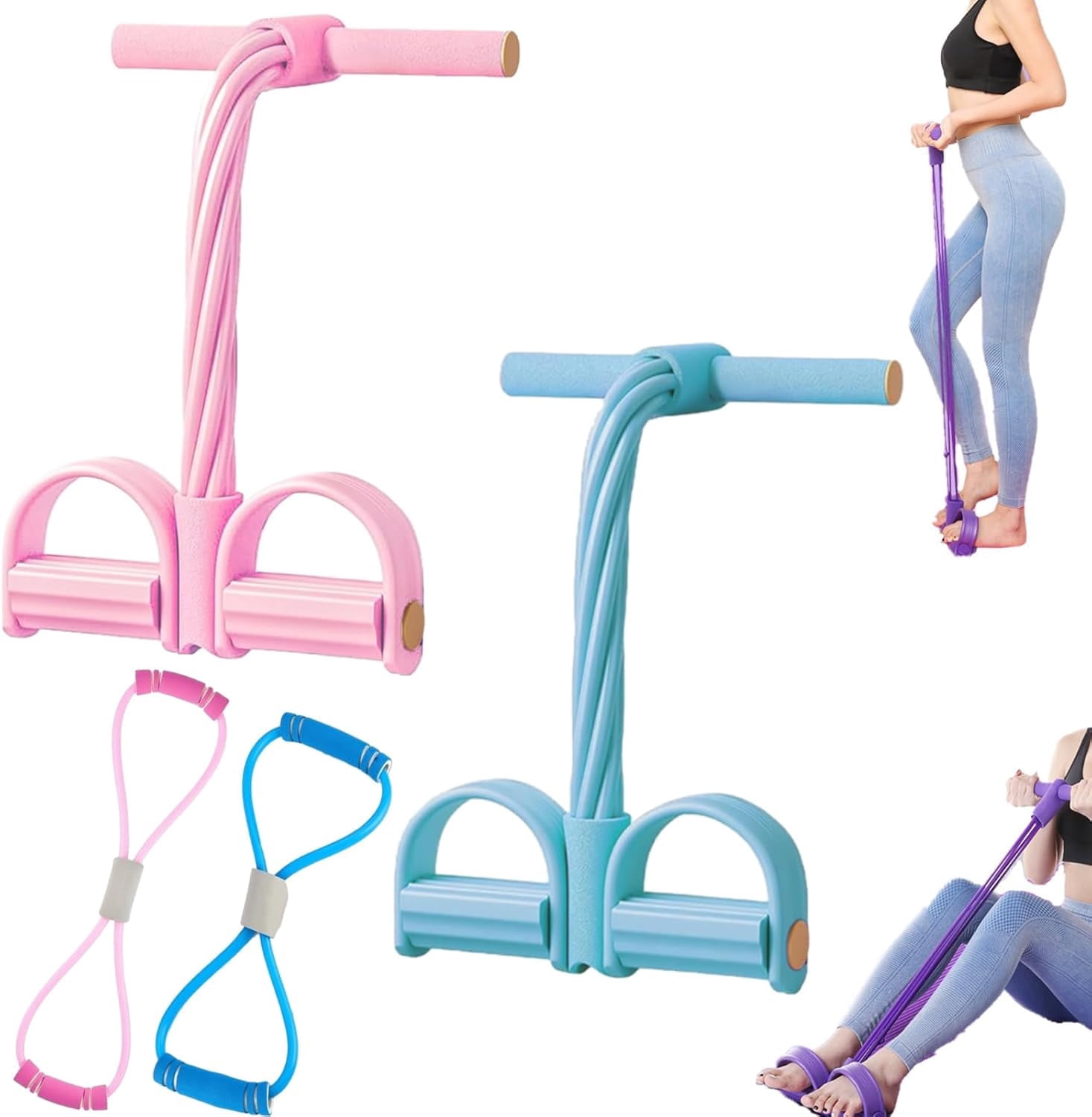 Upgrade 8 Tube Pedal Resistance Device, Pedal Resistance Band with Handle, Fashion Puller Exercise, Detachable and Adjustable Multifunction Fitness Bands for Abdomen, Waist, Arm, Leg