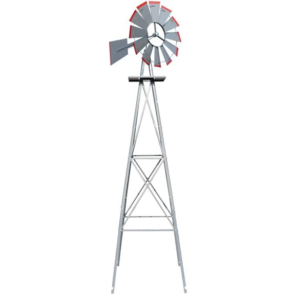 Upgrade 8FT Ornamental Windmill Backyard Garden Decoration Weather Vane, Heavy Duty Metal Wind Mill w/ 4 Legs Design, Grey