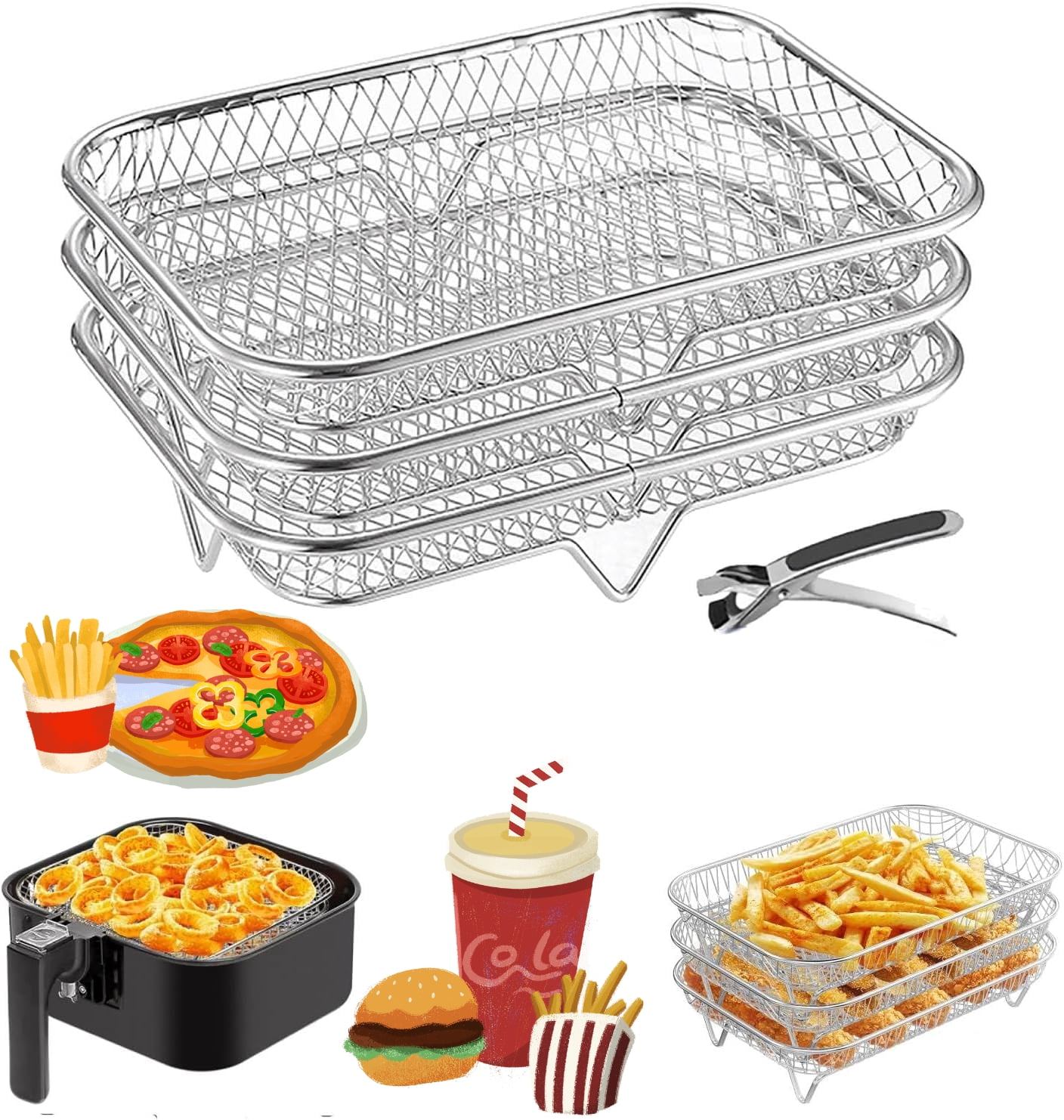 Upgrade 8inch Square Air Fryer Rack,Air Fryer Rack Accessories,Three ...