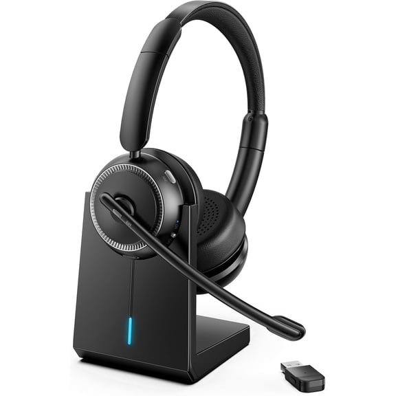 Upgrade ANC & ENC Headset with Microphone for PC, Wireless Mic Work(Flip-to-Mute USB Dongle), Bluetooth 5.4 Noise Cancelling Headphones Call Center/Home/Computer/Phones