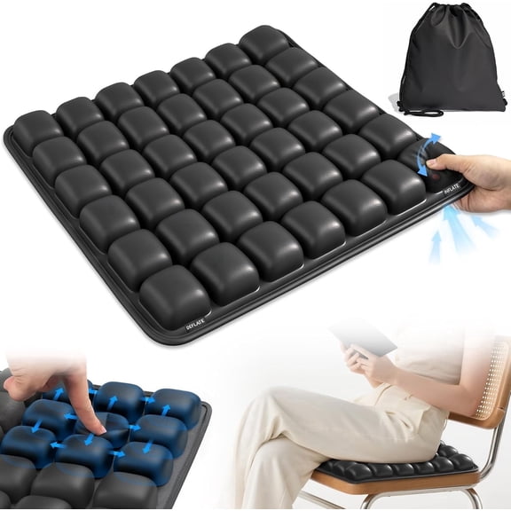 Upgrade Airplane Seat Cushion with No External Air Pump, Travel Cushion for Long Flights, Portable Wheelchair Cushions, Adjustable Air Cushion with Non-Skid Bottom Relief Discomfort