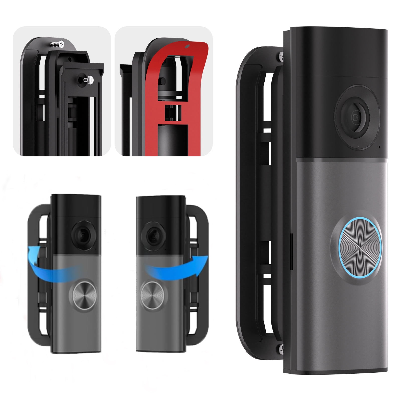 Upgrade Anti-Theft Video Doorbell Mount Compatible with 2026 Newest R-ing Battery Doorbell Plus Pro, Release 2nd Gen, Adjustable Dual Use Bracket  Drill-Free or Screw Mount for Apartment Home Rental