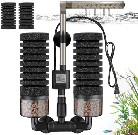 Upgrade Aquarium Electric Power Sponge Filter with Submersible Pump ，Ultra-Quiet Motor with Bio Ceramic Media Balls and 2 Spare Sponge (L for 20-55 Gal)