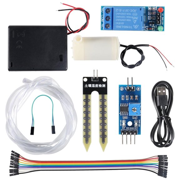 Upgrade Automatic Irrigation DIY Kit Self Watering System with Capacitive Soil Moisture Sensor 5V Relay Module and Water Pump + 50cm Silicone Tubing for Garden Plant Flower