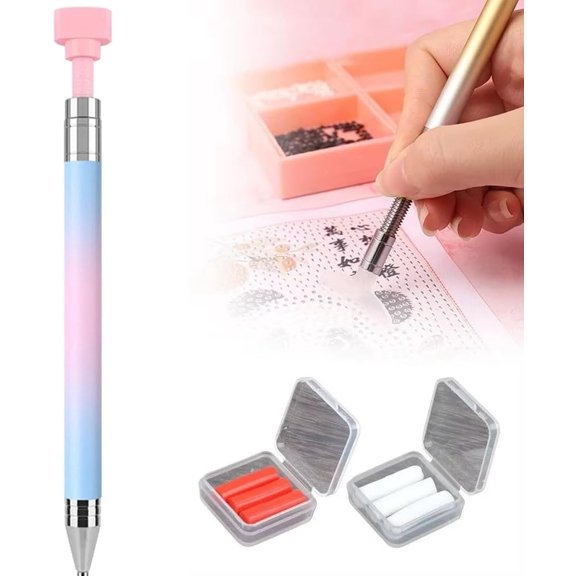 Upgrade Automatic Refillable Wax Pen for Diamond Painting, Diamond Art Pen with 6 Wax Refills, Ergonomic DIY Craft Tool for Adults & Kids, Precision Gem & Rhinestone Applicator