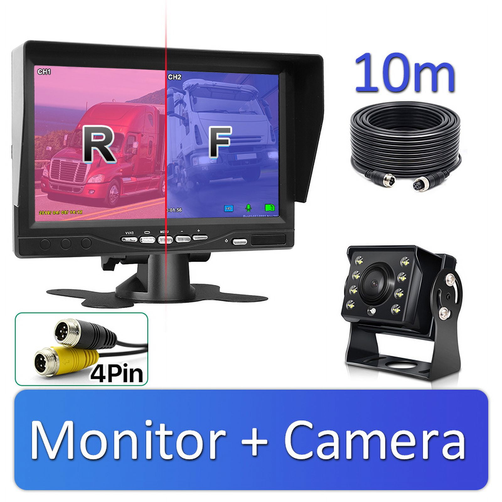 Upgrade Backup Camera Monitor Kit 7in HD 1080P IP69 Waterproof Rearview