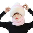 thumbnail image 1 of Upgrade Beanie Hat with Scarf for Women, Cute Plush Windproof Thermal Knitted Ski Set, All-in-One Winter Hat for Cycling, Hiking and Outdoor Cold Weather Activities - Pink, 1 of 4