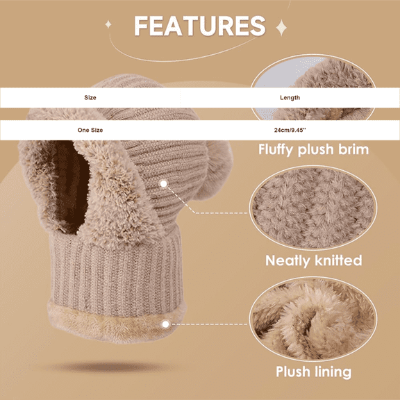 Upgrade Beanie Hat for Women, Fleece Lined Thick Warm Knitted Hat with Ear Flaps, Winter Cycling Ski Beanie for Outdoor Cold Weather Activities - Grey