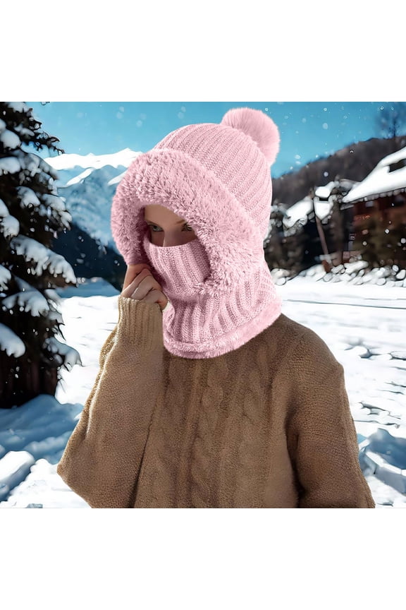 Upgrade Beanie Hat for Women, Fleece Lined Thick Warm Knitted Hat with Ear Flaps, Winter Cycling Ski Beanie for Outdoor Cold Weather Activities - Pink