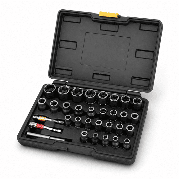Upgrade Bolt Extractor Set, 32 Pieces Impact Bolt & Nut Remover Set with 1/4in 3/8in Adapter and Exhaust Rod