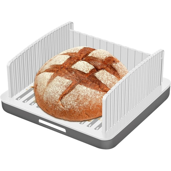 Upgrade Bread Slicer for Homemade Bread with Bread Box, Bread Slicing Guide Adjustable Width, Foldable and Compact Cutting Guide with Crumb Tray, Suitability for Homemade Bread, Bagels,Cakes