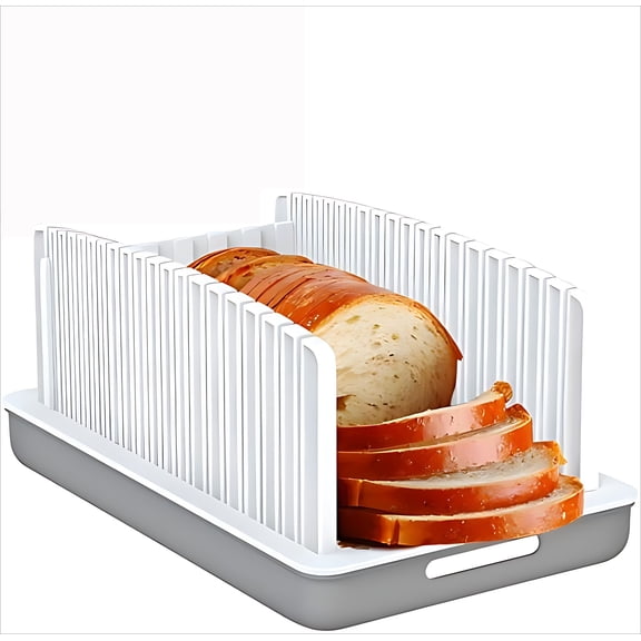 Upgrade Bread Slicer for Homemade Bread, Bread Slicer Guide Adjustable Width and Thickness, Foldable and Compact Cutting Guide with Crumb Tray, Suitability for Homemade Bread, Bagels, Cakes