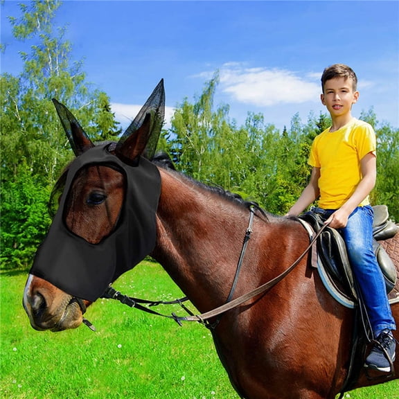 Upgrade Breathable Horse Fly Mask with Ears, Smooth Elastic UV Shield for Summer Equine Sunscreen Breathable Fly Mask for Riding, Training and Pasture, Comfort Fit