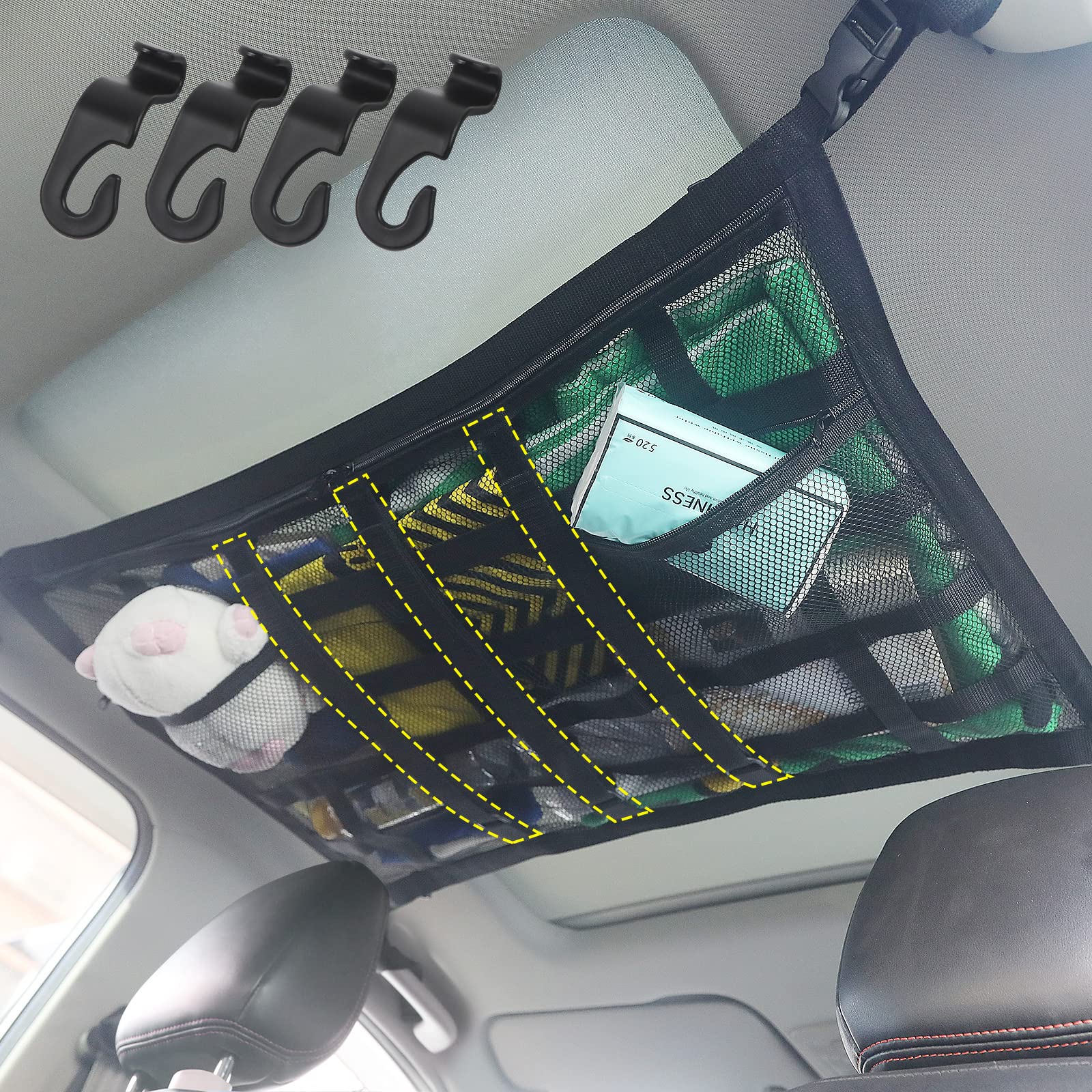 Upgrade Car Ceiling Cargo Net, 29.5"x19.5" Strengthen Load, Adjustable