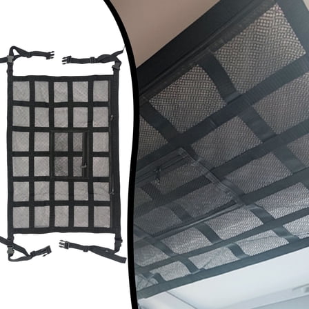 Upgrade Car Ceiling Cargo Net Pocket,35"x25" Double-Layer Car Roof Storage Organizer,Overhead Net for Truck,SUV & Van Camping,Travel Road Trips,Van Life Essentials