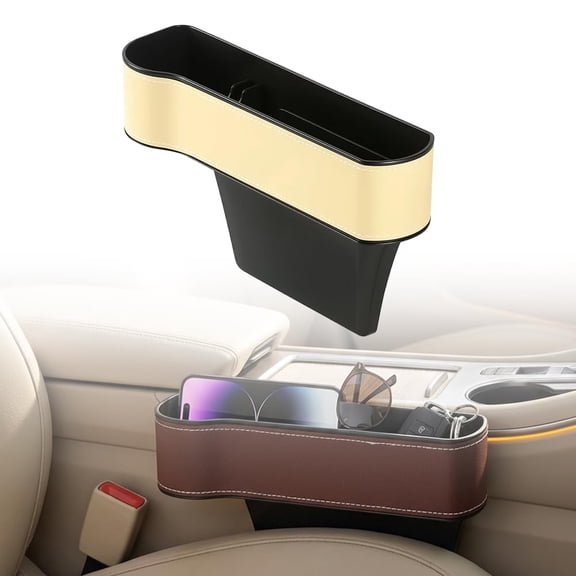 Upgrade Car Seat Gap Filler Organizer, Premium Leather Console Organizer for Holding Phone, Sunglasses, Auto Console Side Storage Box with Cup Holders 2 Seat Hooks for Drink