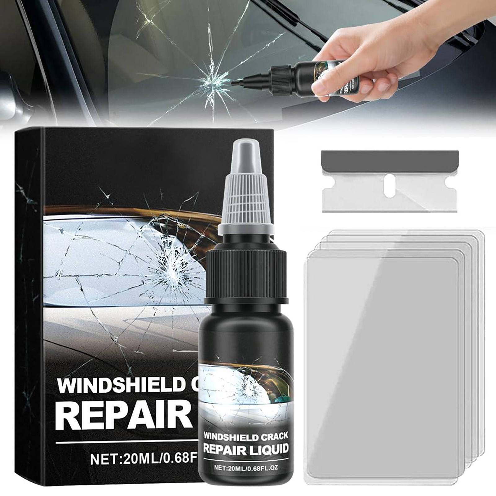 Upgrade Car Windshield Crack Repair Kit, 2024 New Windshield Repair Kit for Chips and Cracks Car Glass Repair Kit, Cracks Gone Glass Kit Automotive Windscreen Tool for Fixing Chips