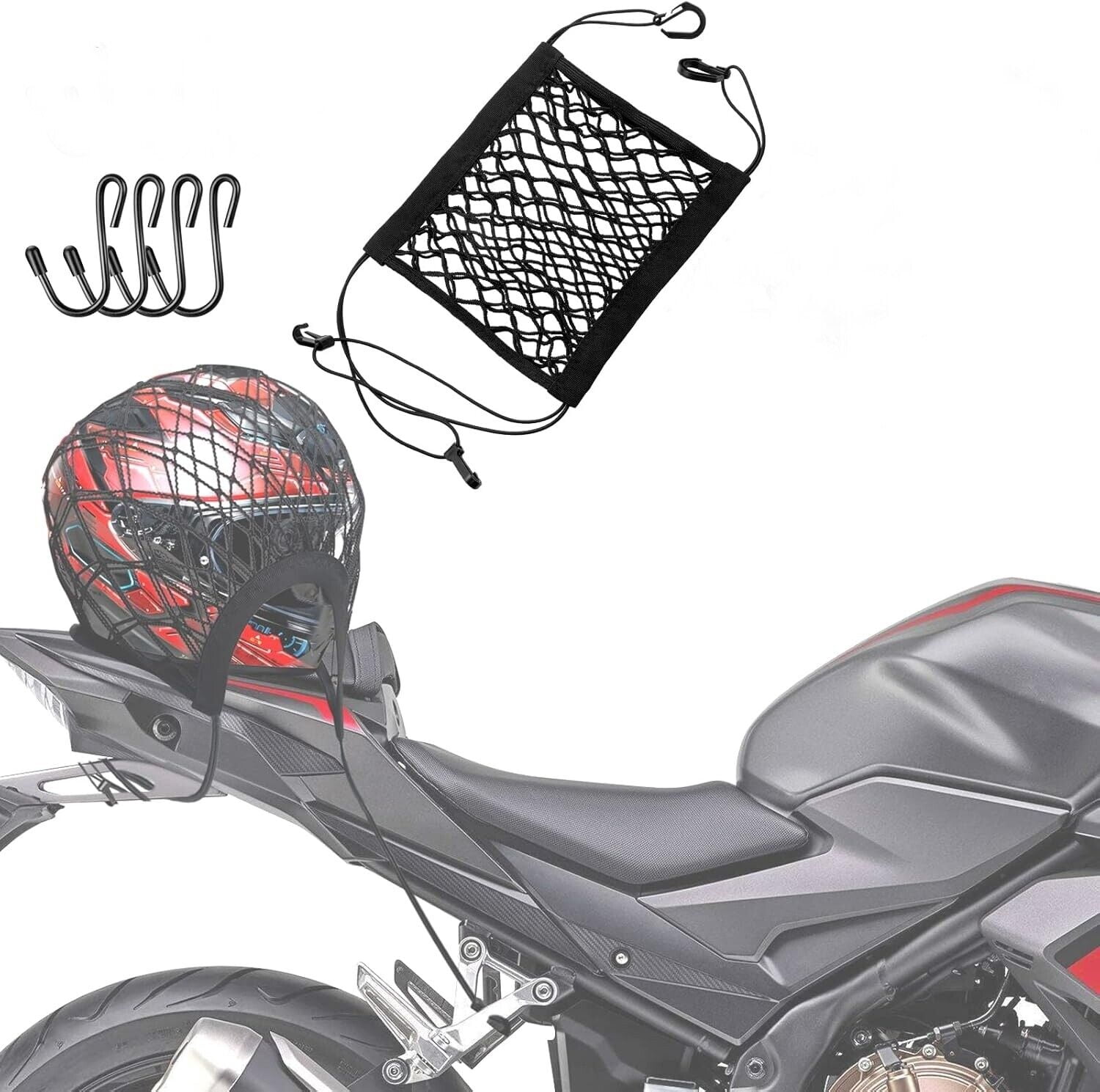 2PCS Upgrade Cargo Net Motorcycle Helmet Storage, 10"X11" High