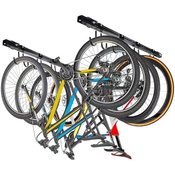 Upgrade Ceiling Mounted Bike Rack, Adjustable Hooks Garage Bike Rack Ceiling Mount, Can Hang 4-8 Bikes, Fit for Road Bikes, Mountain Bikes, Kids Bikes and Other Bikes of Varying Sizes