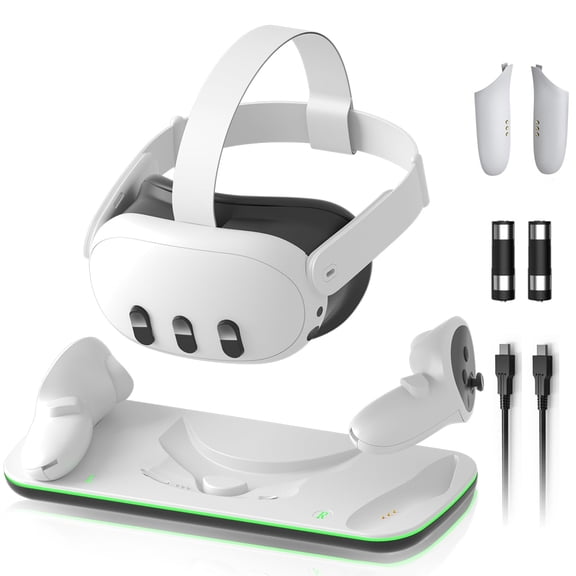 Upgrade Charging Dock for Meta Quest 3 Headset and 2 Controllers, High Speed VR Headset Charging Stand Compatible with Meta Quest 3 Charger Station USB-C Link Cable RGB Light