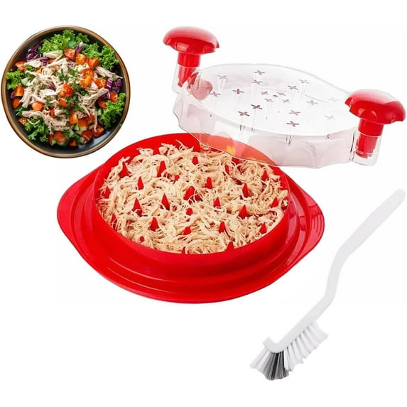 Upgrade Chicken Shredder - 10.8" Visible Meat Shredder Tool Twist for Cutting Meats Vegetables, Ergonomic Handle, Dishwasher Safe, Anti-Slip, Heat Resistant BPA-Free With Cleaning Brush (Red)
