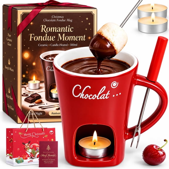 Upgrade Chocolate Fondue Mug, Christmas Ceramic Chocolate Melting Mug With Candle, Mini Melty Mug Cheese Butter Warmer Cup, Date Night Party Wedding,Holiday Gift