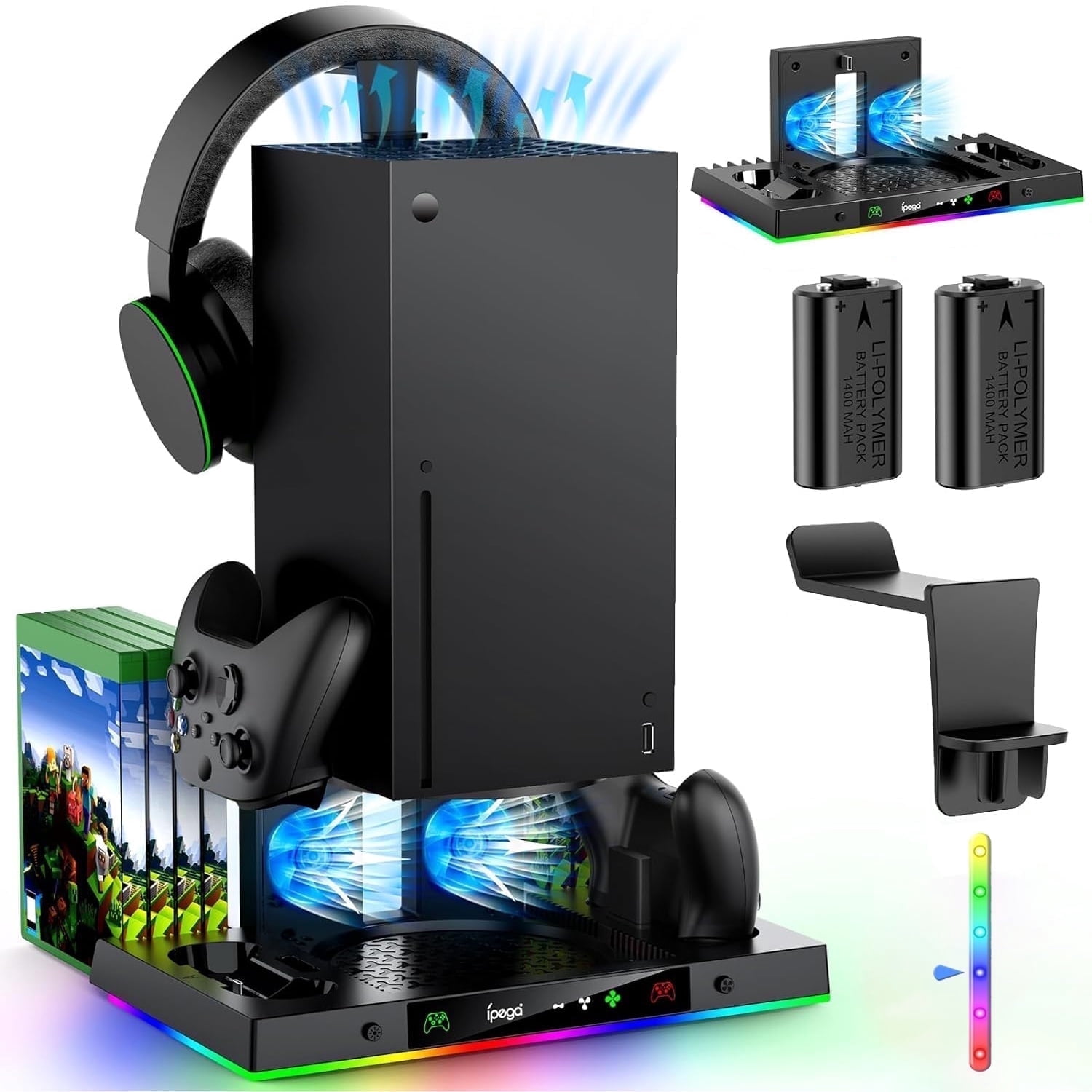 Upgrade Cooling Fan & Dual Charging Stand for Xbox Series X Console &Controller,Cooler Charger Station System for Series