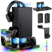 Upgrade Cooling Fan & Dual Charging Stand for Xbox Series X Console &Controller,Cooler Charger Station System for Series X with 15 RGB Lights,2 x 1400mAh Rechargeable Battery,Disc Accessories Storage