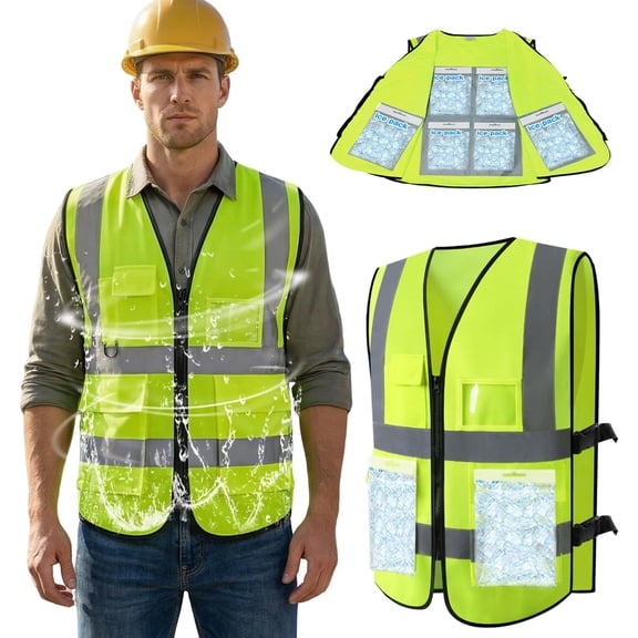 Upgrade Cooling Vest with 24pcs Gel Ice Pack - Adjustable Ice Safety Vest for Men Women High Visibility Reflective for Hot Weather Work
