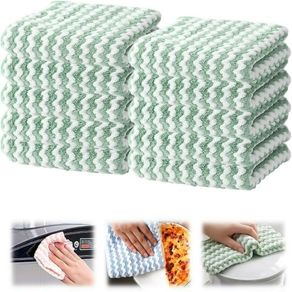 Upgrade Coral Fleece Striped Rag Thickened Cleaning Dish Cloth, Reusable and Washable Microfiber Cleaning Rag, Kitchen Clean Towels for Scrubs Dishes, Sinks Cleans (10PCS)