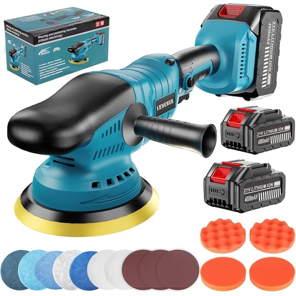 Upgrade Cordless  Buffer Polisher with 21V 2x4000mAh ,6 In Brushless Buffer Polisher Kit, 600W Orbital Polisher with 6 Variable Speed for  Detailing Waxing Scratch Removing