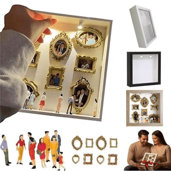 Upgrade DIY Mini Museum Silhouette Box, Shadow Box Frame Kit with Gold Mini Frames & Figurines, Celebrate Your Unique Memories in Style