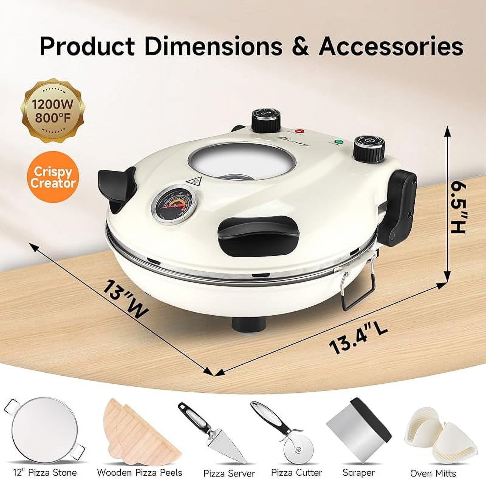 Upgrade Davivy 12" Crispy Pizza Oven with Timer, Stone, Indoor Portable ...